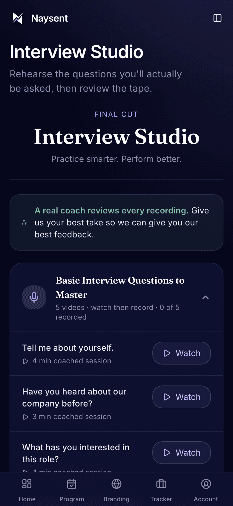 Naysent Interview Studio on mobile